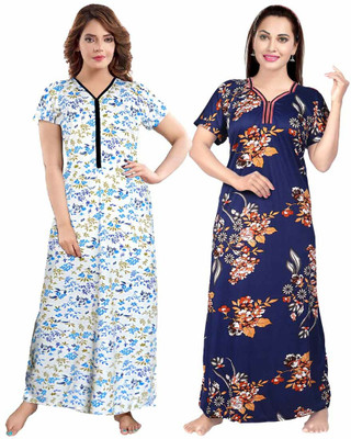 Siya Collection Women Nighty(White, Blue)