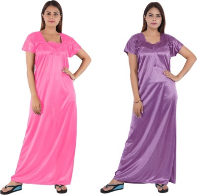 Hypex Women Nighty Set(Pink, Purple)