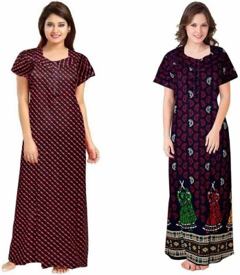 Hans Craft And Fashion Women Nighty Set(Red, Blue)