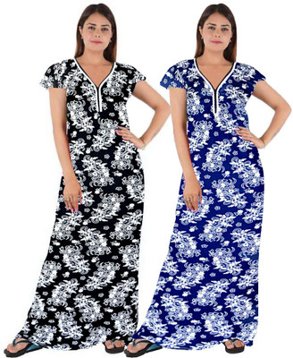 zalya Women Nighty(Black, Blue)