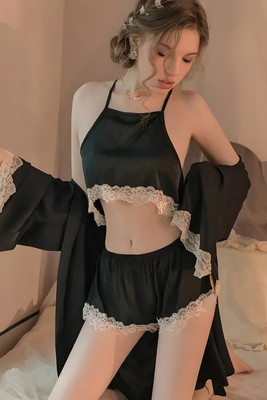 Rana Women Robe and Lingerie Set(Black)