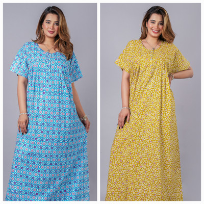 Mahadev aura Women Nighty(Light Blue, Yellow)