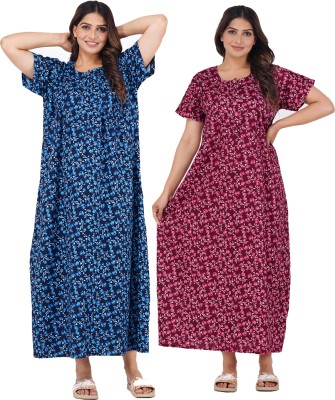 FAVNIC Women Nighty(Blue, Purple)