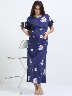 RamApparels Women Maternity/Nursing Nighty(Blue)