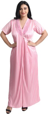 CAT LEYER Women Nighty with Robe(Pink)