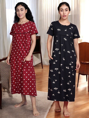 Kryptic Women Nightdress(Dark Blue, Maroon)