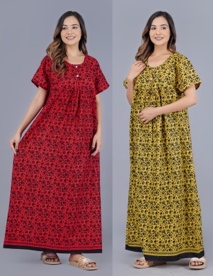 6th Avenue Streetwear Women Nighty(Red, Yellow)