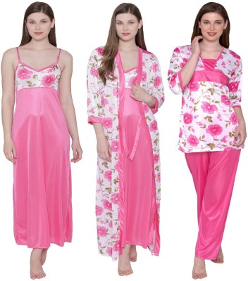 ROWENA Women Nighty with Robe(Pink)