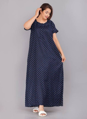 Ravi Gold Print Women Nighty(Blue)