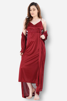 DreamBe Women Nighty with Robe(Maroon)