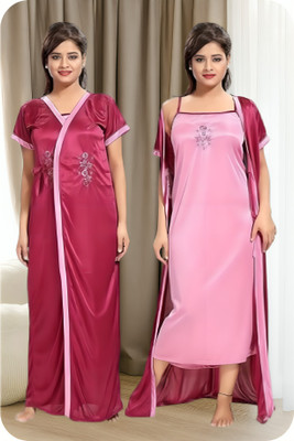 PRABHAM Women Nighty with Robe(Pink)