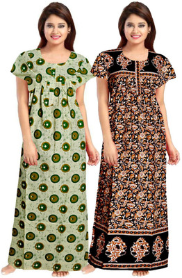 Savicreation Women Nighty Set(Green, Black)