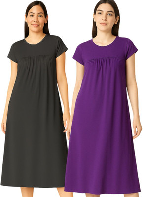 NOW OR NEVER Women Nighty(Grey, Purple)