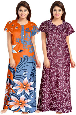 PINK CITY MART Women Nighty(Orange, Maroon)