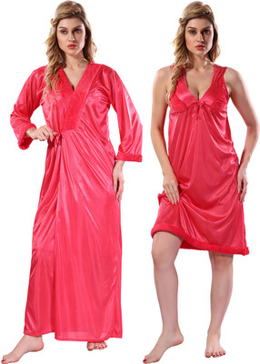 Nightify Women Nighty with Robe(Pink)