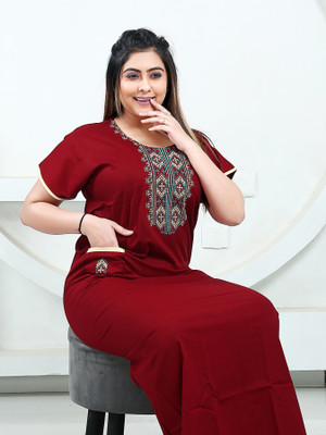 ZAIRRA Women Nighty(Red)