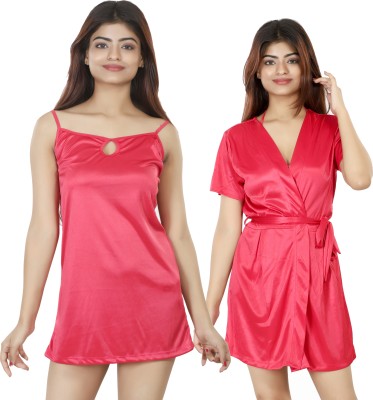 Nivcy Women Nighty with Robe(Red)