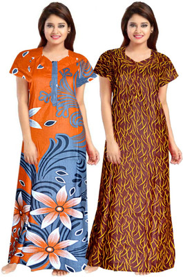 Parth Fashion Women Nighty(Orange, Yellow)