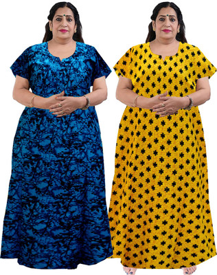 DivyaFashion Women Nighty(Blue, Yellow)