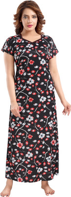 Fabme Women Nighty Set(Black, Red)