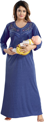 Gutthi Women Maternity/Nursing Nighty(Blue)