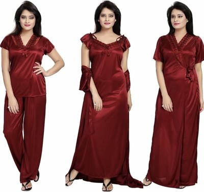 Sandrine Women Nighty Set(Maroon)