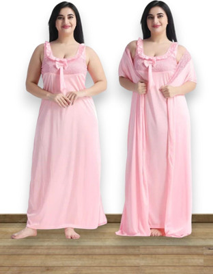 Nw Naughty Wish Women Nighty with Robe(Pink)