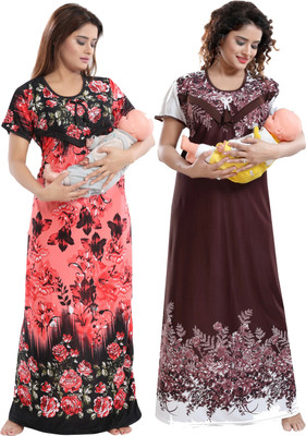 SHOPPING STATION Women Maternity/Nursing Nighty(Multicolor)