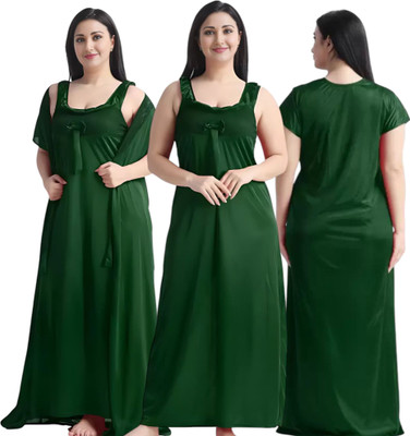 SHARSTI Women Nighty with Robe(Dark Green)