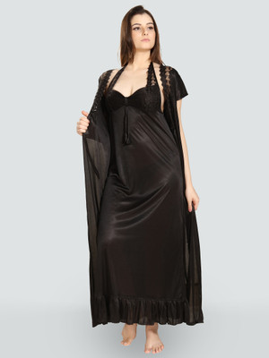 DreamBe Women Nighty with Robe(Black)