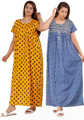 zalya Women Nighty(Yellow, Blue)