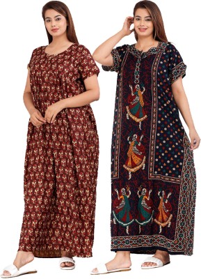 Royal Rajotiya Women Nighty(Maroon, Blue)