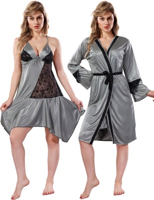 Be You Women Nighty with Robe(Grey)