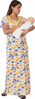 REN STAR Women Maternity/Nursing Nighty(Yellow)