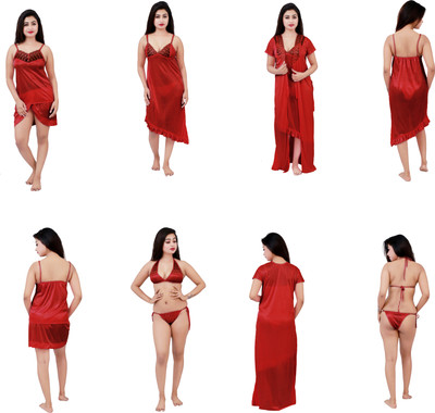 firefond Women Nighty Set(Black)