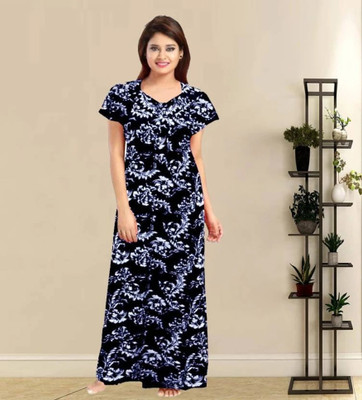Saicreation Women Nighty(Black, White)