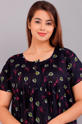 Ravi Gold Print Women Nighty(Multicolor)