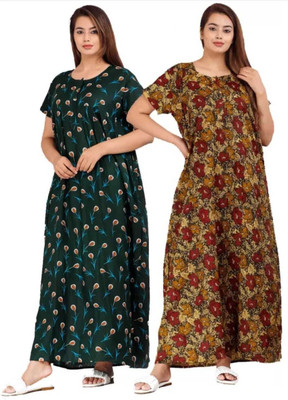 B S ENTERPSES Women Nighty(Brown, Green)