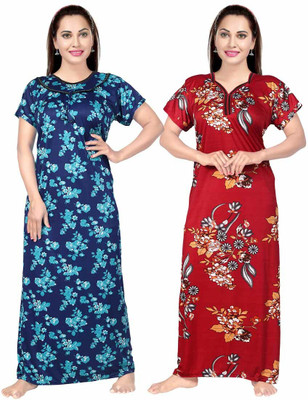 Sarthak Creation Women Nighty Set(Blue, Maroon)