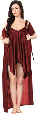 HouseOfCommon Women Nighty with Robe(Maroon)