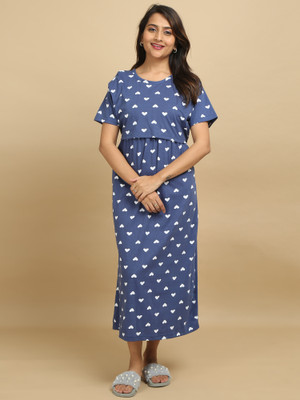 Mayaval Women Maternity/Nursing Nighty(Blue)