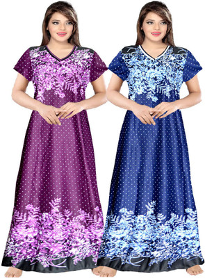 Parth Fashion Women Nighty(Purple, Blue)
