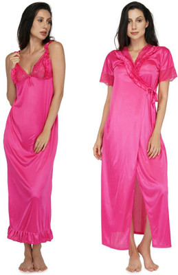 DreamDrape Women Nighty with Robe(Pink)