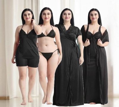 XPIOX Women Nighty(Black)