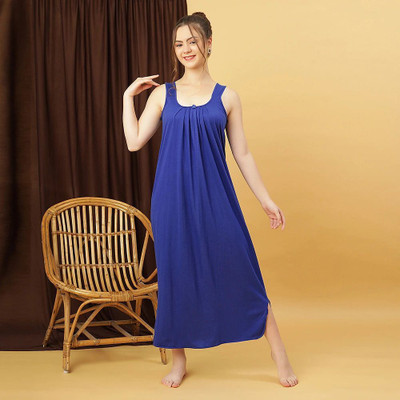 GANIX FASHION THAT DEFINE YOU Women Nightdress(Dark Blue)
