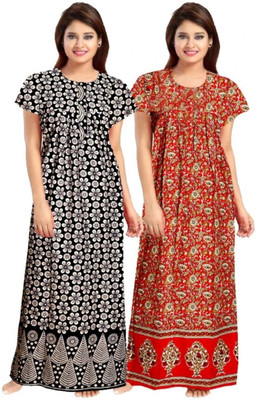 Sharma Distributor Women Nightdress(Black, Red)