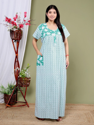 Saicreation Women Nighty(Green, Grey)