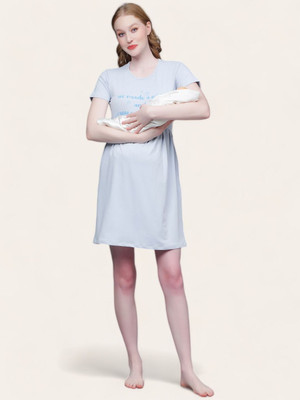TRUE SHAPE Women Maternity/Nursing Nighty(Light Blue)