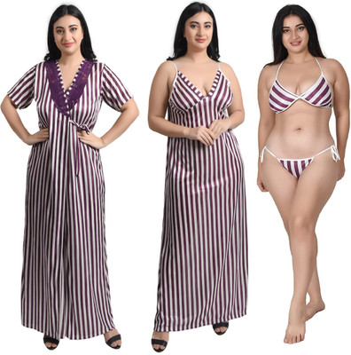 Gwachi Women Robe and Lingerie Set(Purple)