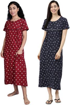 Kryptic Women Nightdress(Dark Blue, Maroon)